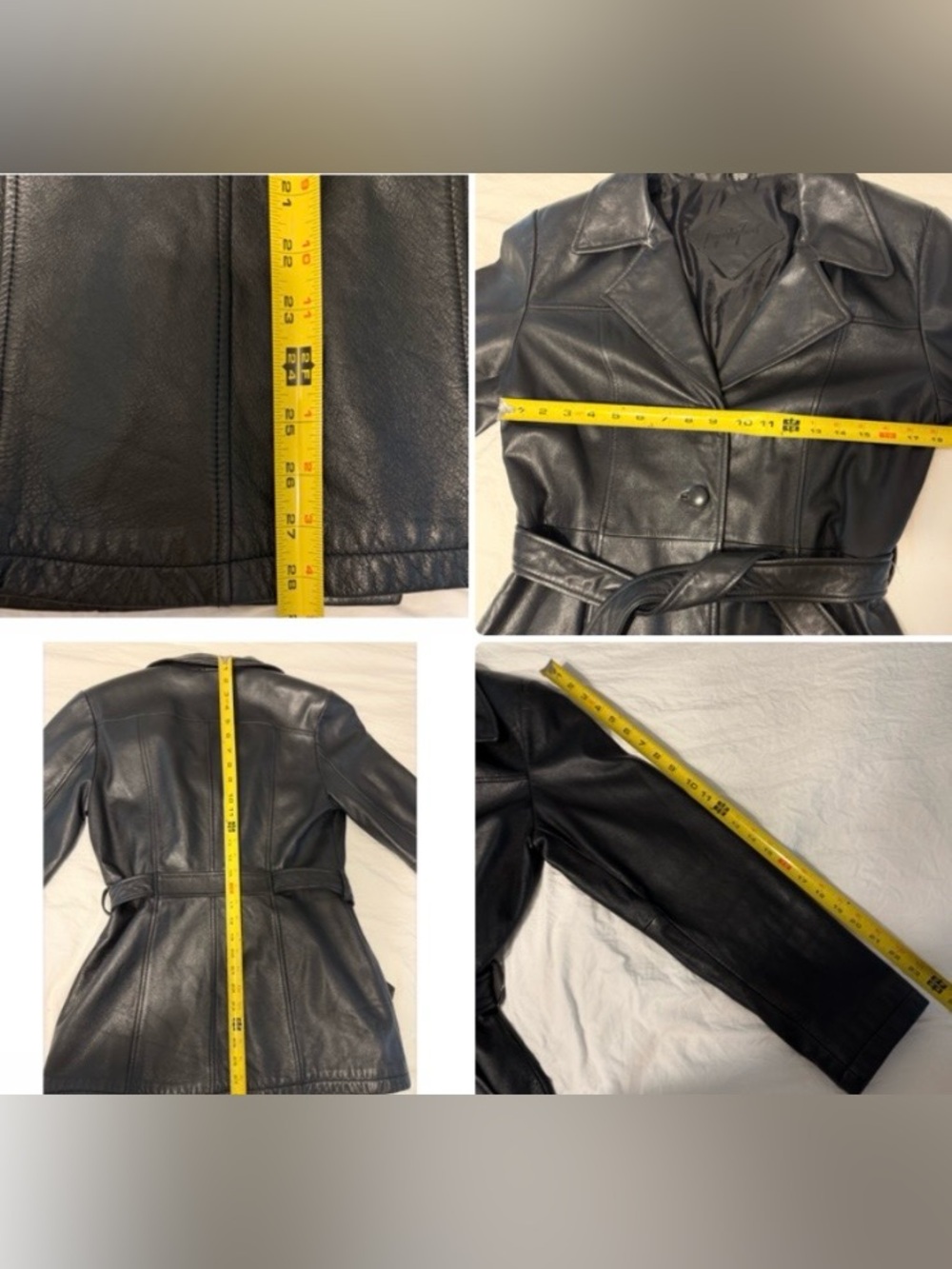 Vintage Jacqueline Ferrar Black Leather Jacket Belted Trench Coat Y2K 90s - Picture 16 of 16